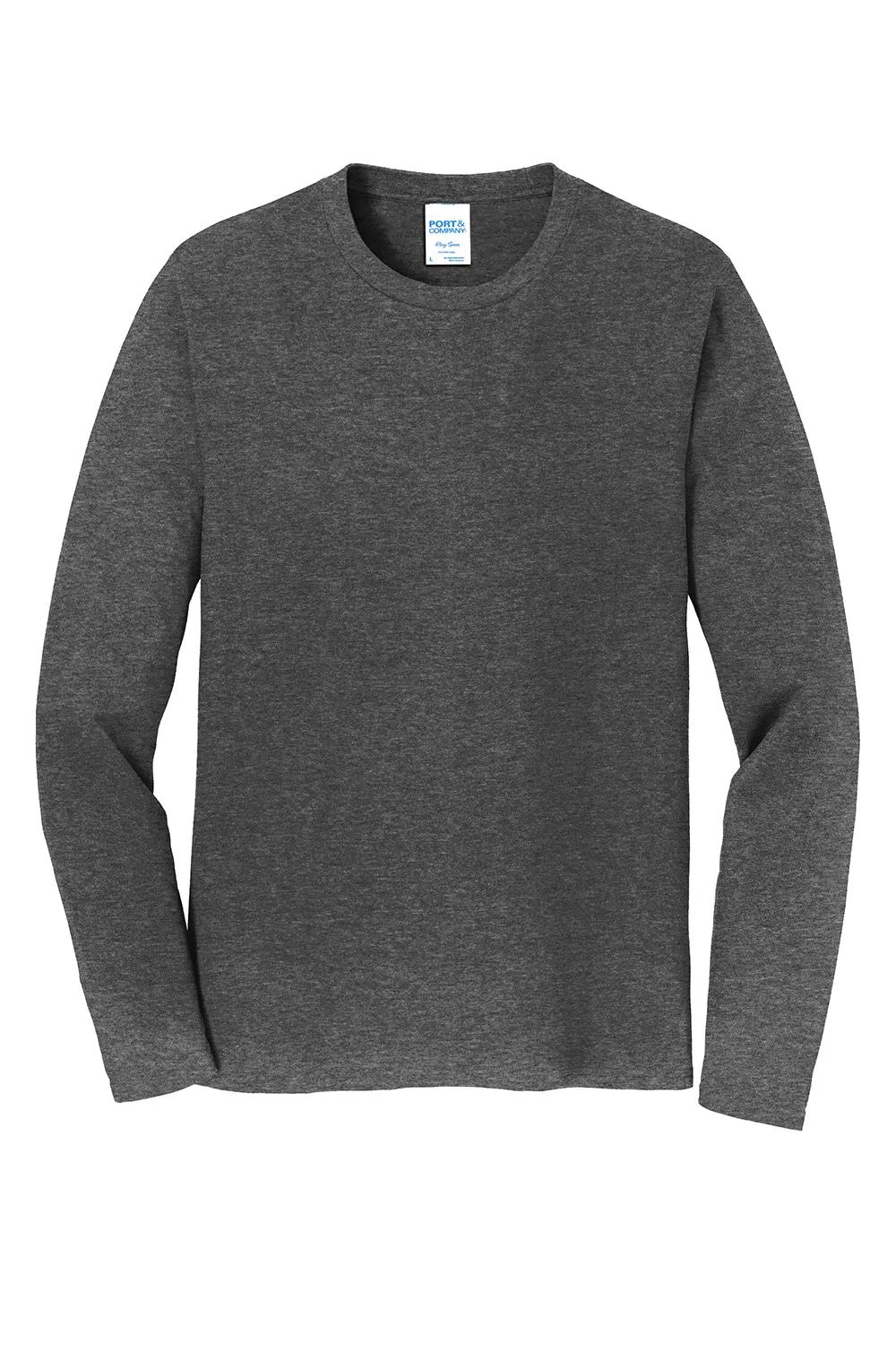 Port & Company Mens Fan Favorite Long Sleeve Crewneck T-Shirt - Heather Dark Grey