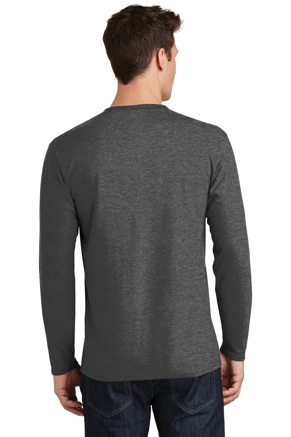 Port & Company Mens Fan Favorite Long Sleeve Crewneck T-Shirt - Heather Dark Grey