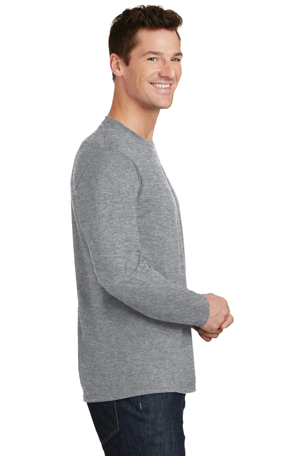 Port & Company Mens Fan Favorite Long Sleeve Crewneck T-Shirt - Heather Grey