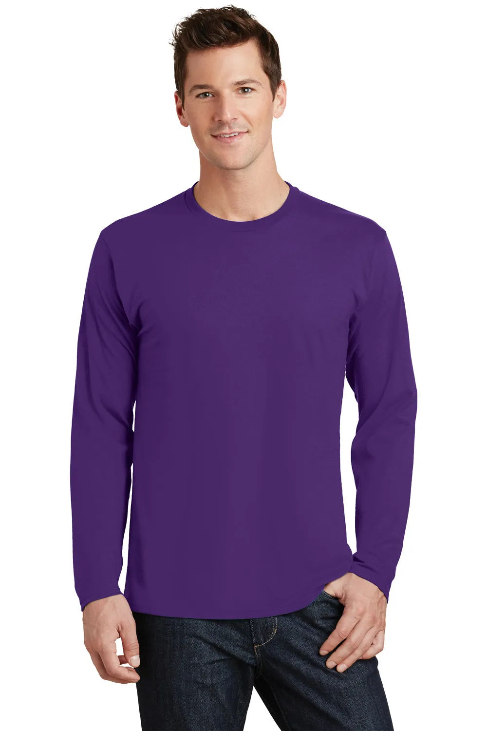 Port & Company Mens Fan Favorite Long Sleeve Crewneck T-Shirt - Team Purple