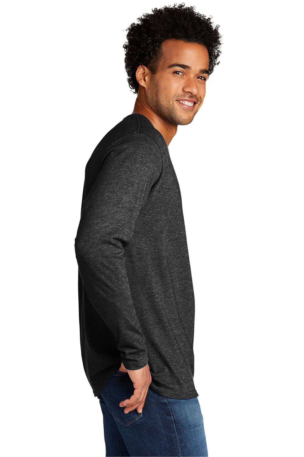 Port & Company Mens Long Sleeve Crewneck T-Shirt - Heather Black