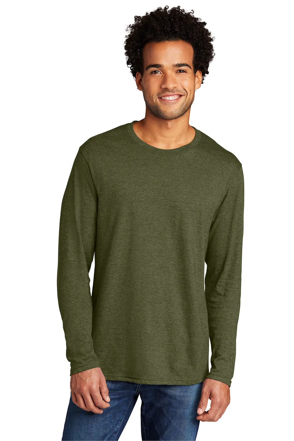 Port & Company Mens Long Sleeve Crewneck T-Shirt - Heather Military Green