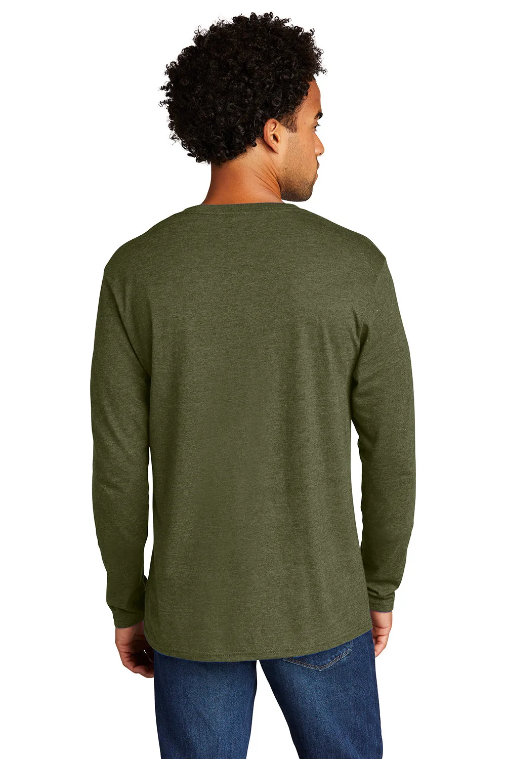 Port & Company Mens Long Sleeve Crewneck T-Shirt - Heather Military Green