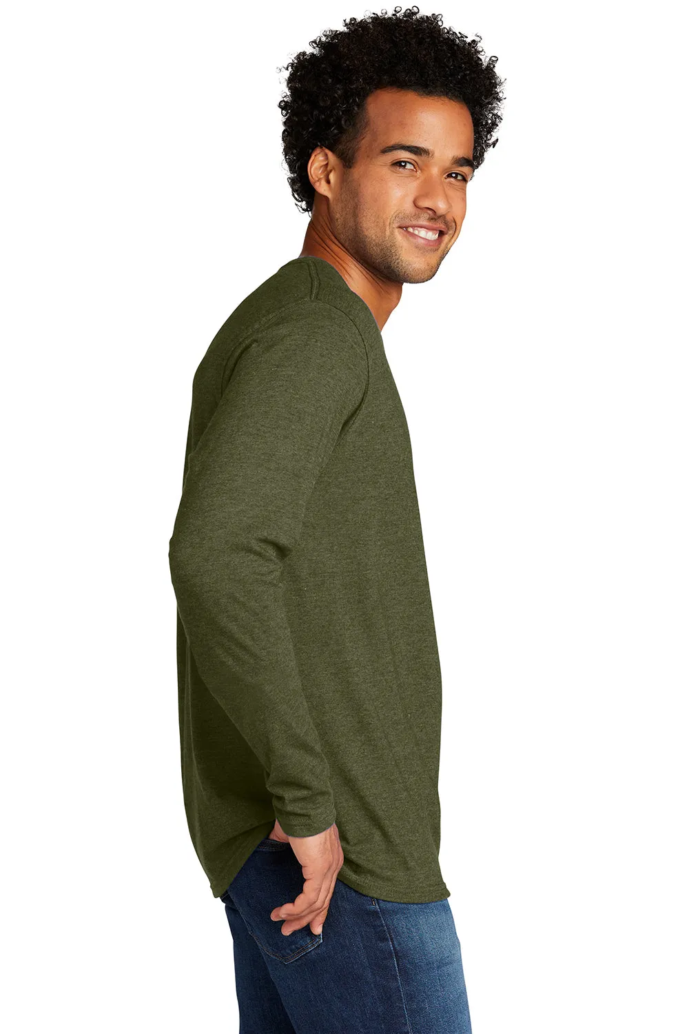 Port & Company Mens Long Sleeve Crewneck T-Shirt - Heather Military Green