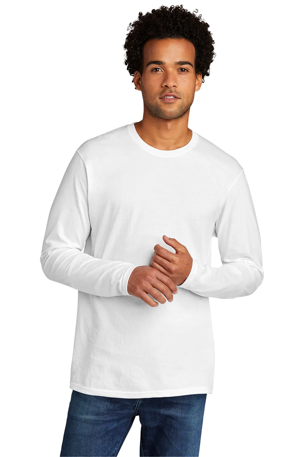 Port & Company Mens Long Sleeve Crewneck T-Shirt - White