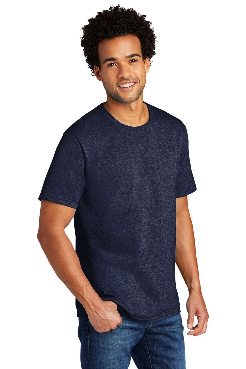 Port & Company Mens Short Sleeve Crewneck T-Shirt - Heather Team Navy Blue