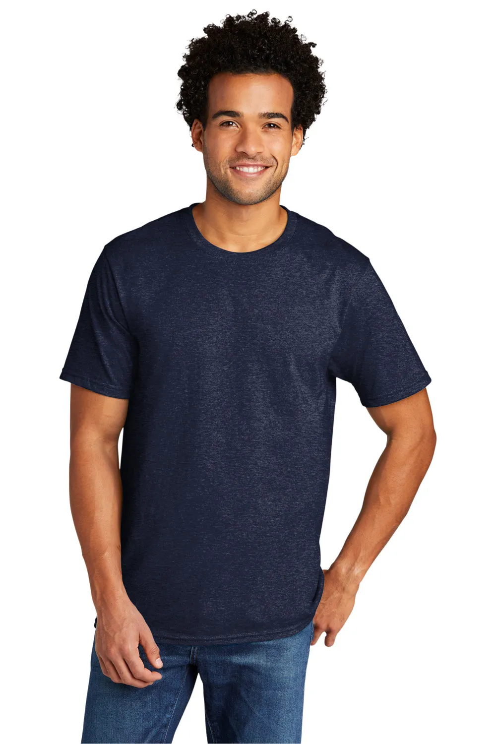 Port & Company Mens Short Sleeve Crewneck T-Shirt - Heather Team Navy Blue