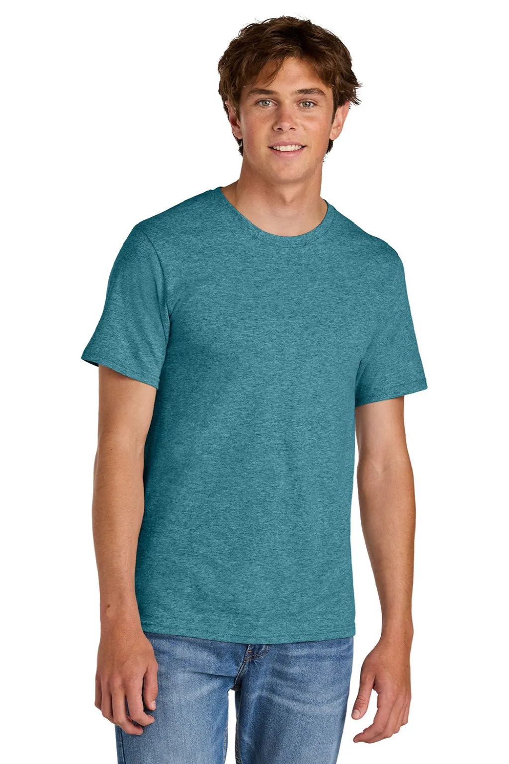 Port & Company Mens Short Sleeve Crewneck T-Shirt - Heather Vivid Teal Blue