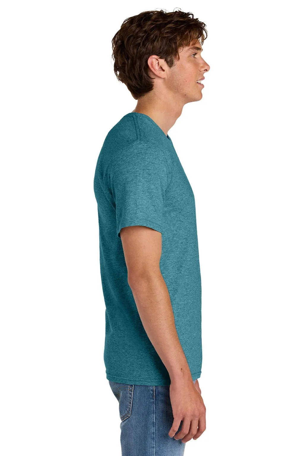 Port & Company Mens Short Sleeve Crewneck T-Shirt - Heather Vivid Teal Blue