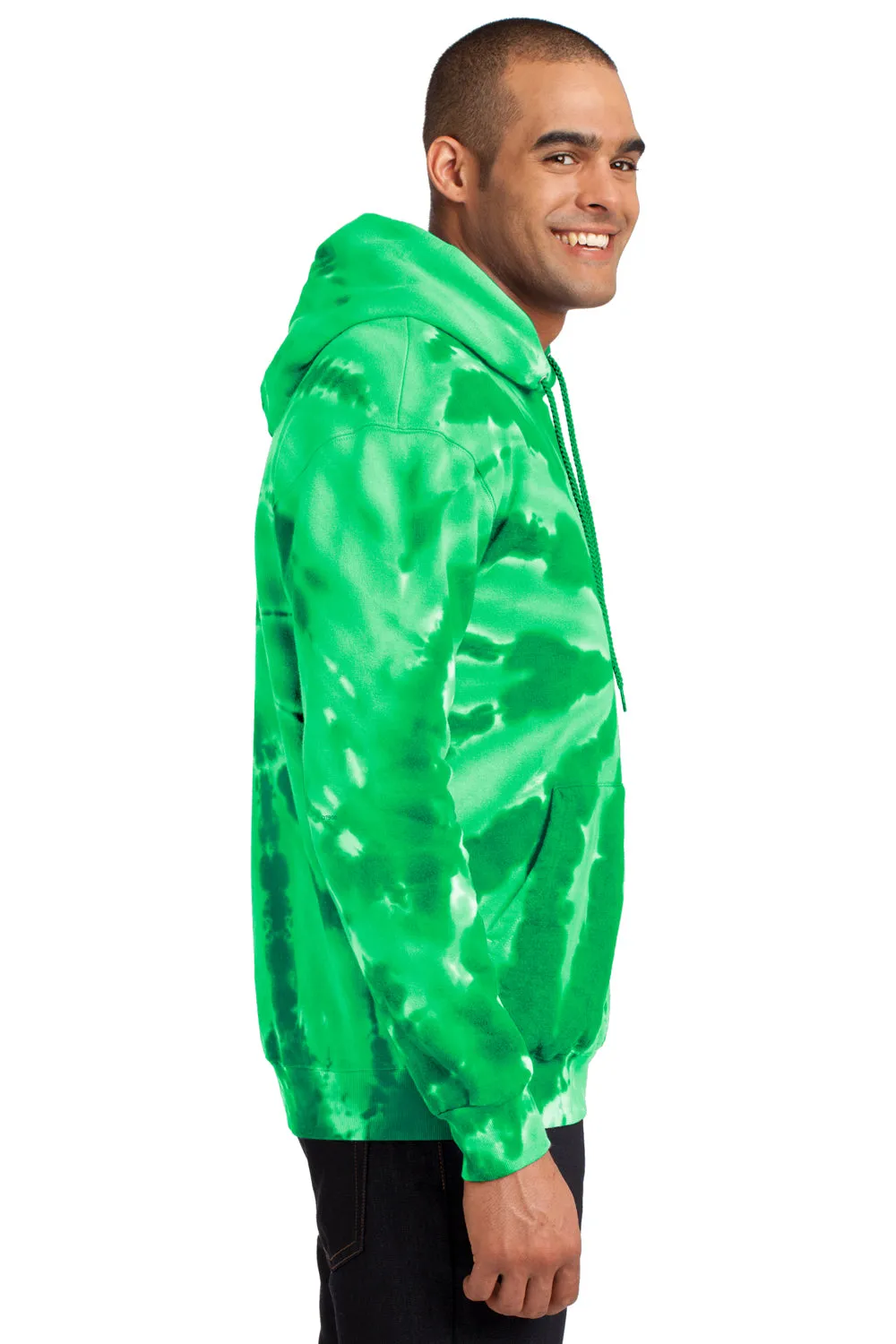 Port & Company Mens Tie-Dye Fleece Hooded Sweatshirt Hoodie w/ Pouch Pocket - Kelly Green