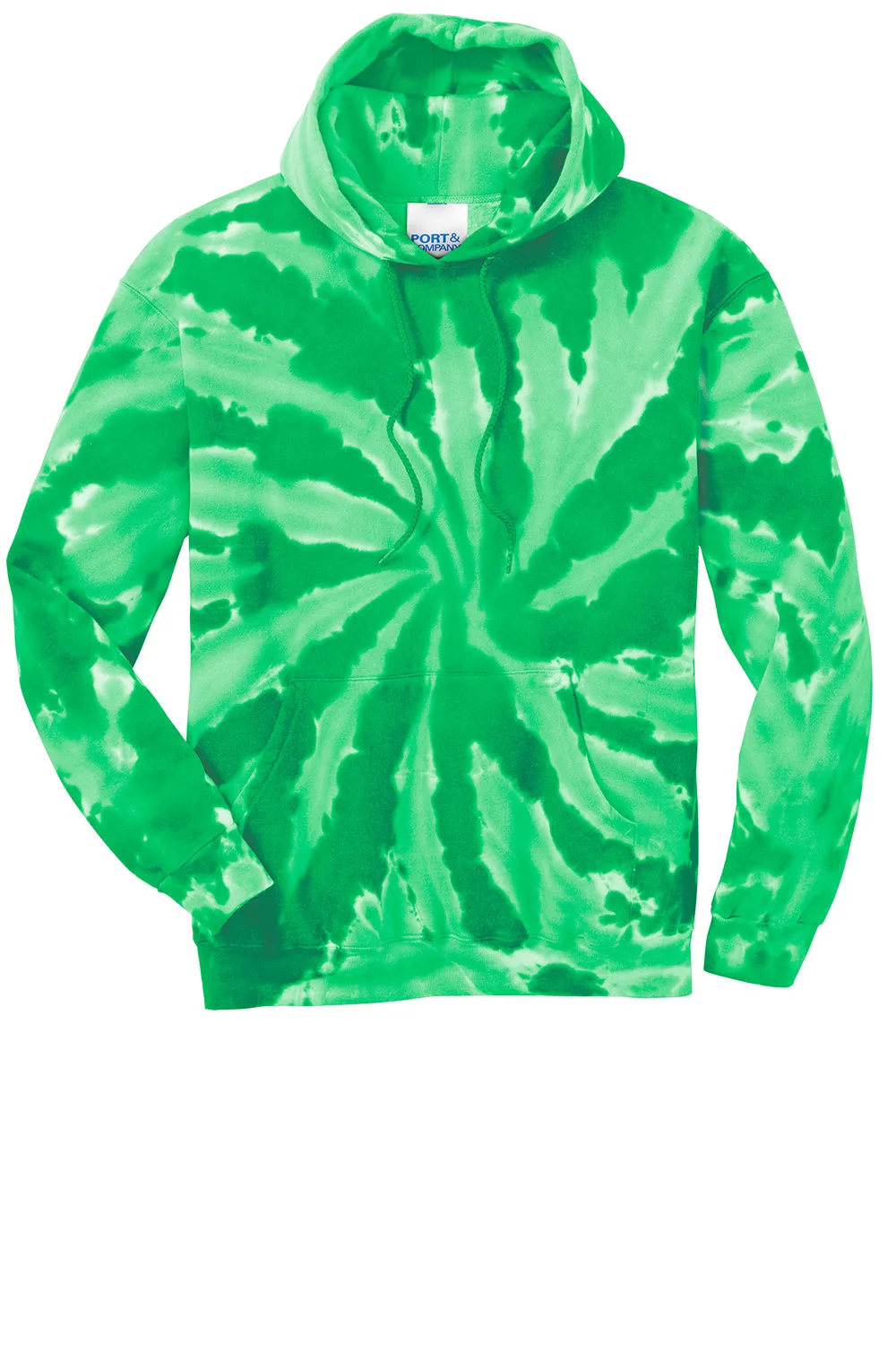 Port & Company Mens Tie-Dye Fleece Hooded Sweatshirt Hoodie w/ Pouch Pocket - Kelly Green