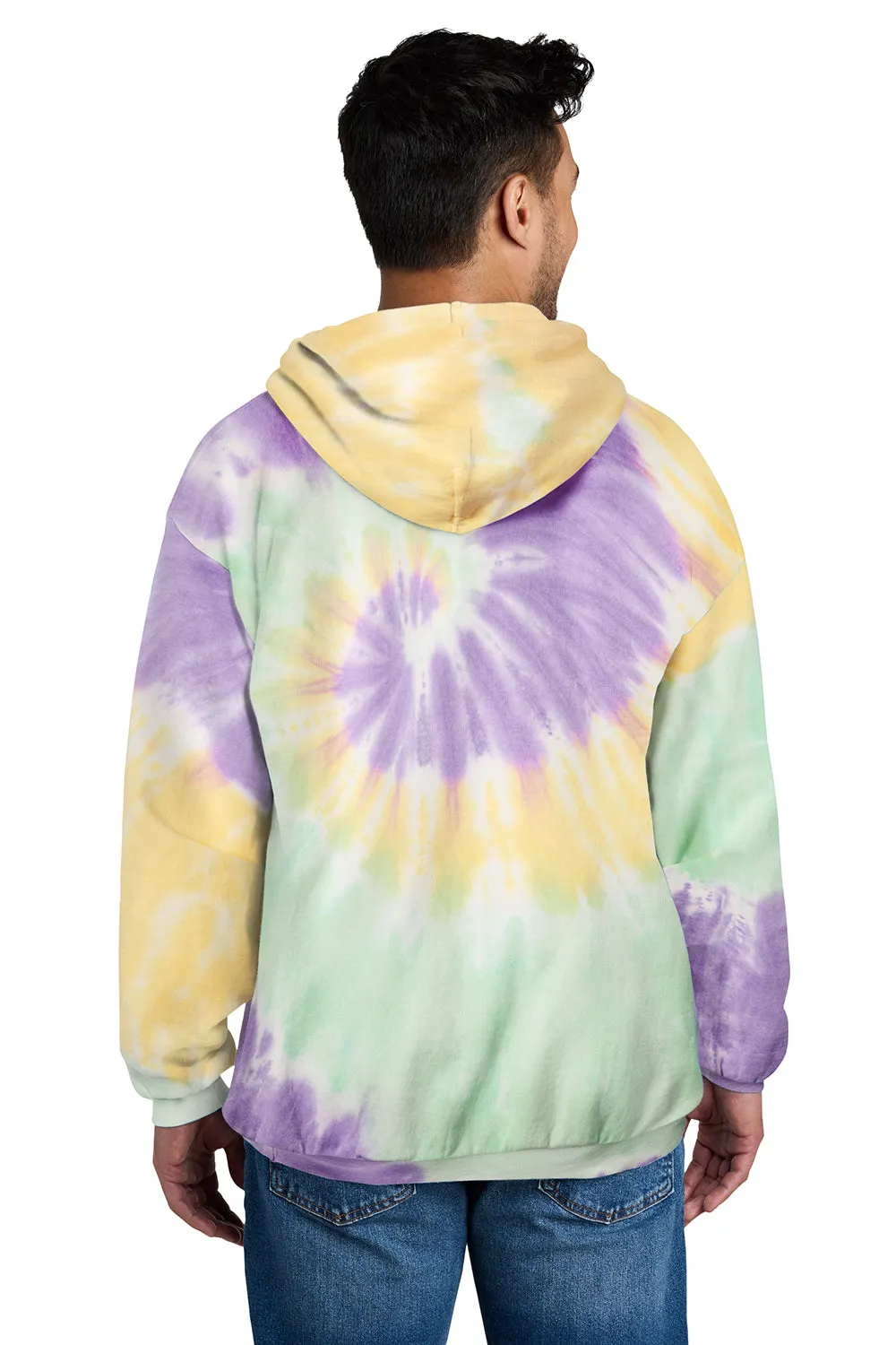 Port & Company Mens Tie-Dye Fleece Hooded Sweatshirt Hoodie w/ Pouch Pocket - Mint Rainbow