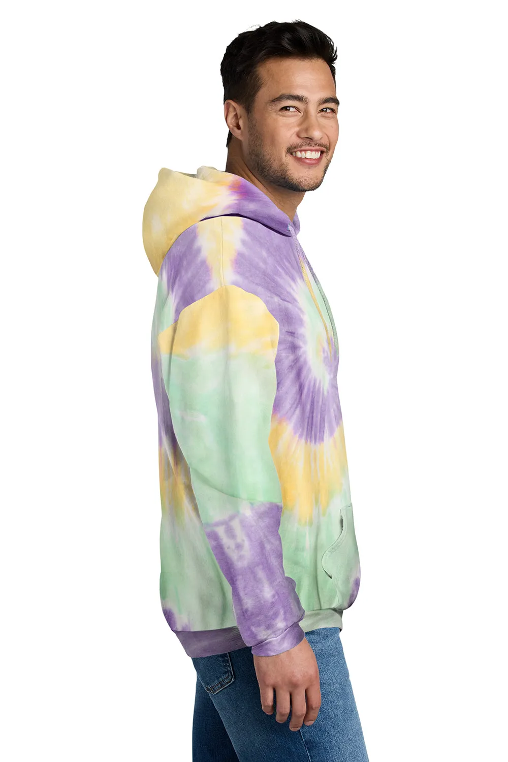 Port & Company Mens Tie-Dye Fleece Hooded Sweatshirt Hoodie w/ Pouch Pocket - Mint Rainbow