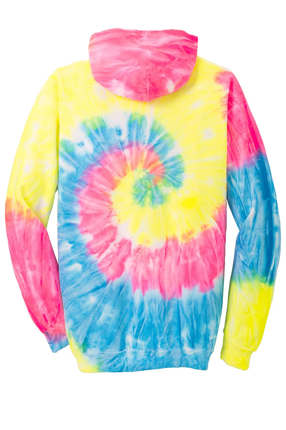 Port & Company Mens Tie-Dye Fleece Hooded Sweatshirt Hoodie w/ Pouch Pocket - Neon Rainbow
