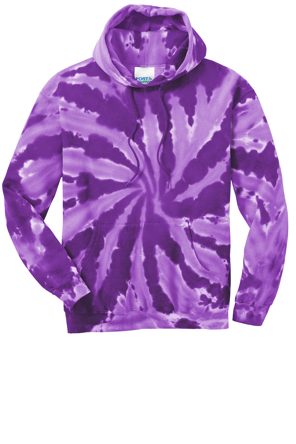 Port & Company Mens Tie-Dye Fleece Hooded Sweatshirt Hoodie w/ Pouch Pocket - Purple