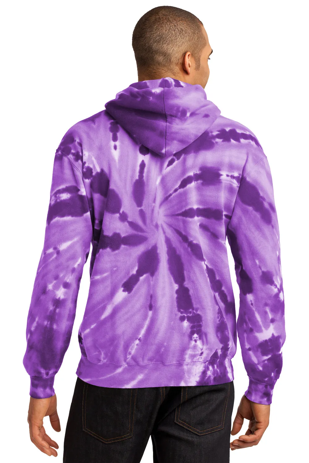 Port & Company Mens Tie-Dye Fleece Hooded Sweatshirt Hoodie w/ Pouch Pocket - Purple