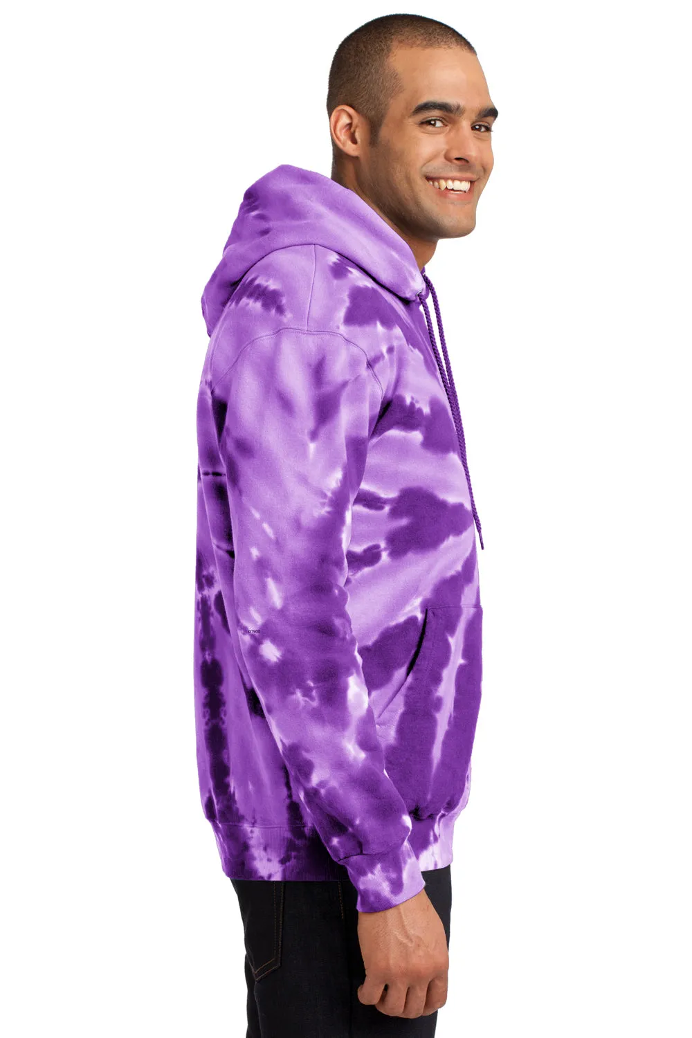 Port & Company Mens Tie-Dye Fleece Hooded Sweatshirt Hoodie w/ Pouch Pocket - Purple