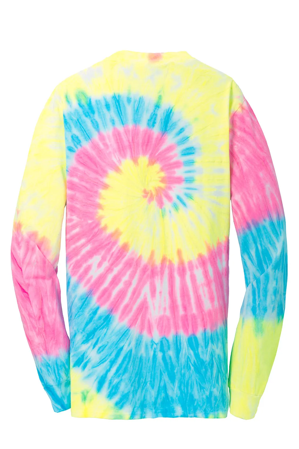 Port & Company Mens Tie-Dye Long Sleeve Crewneck T-Shirt - Neon Rainbow