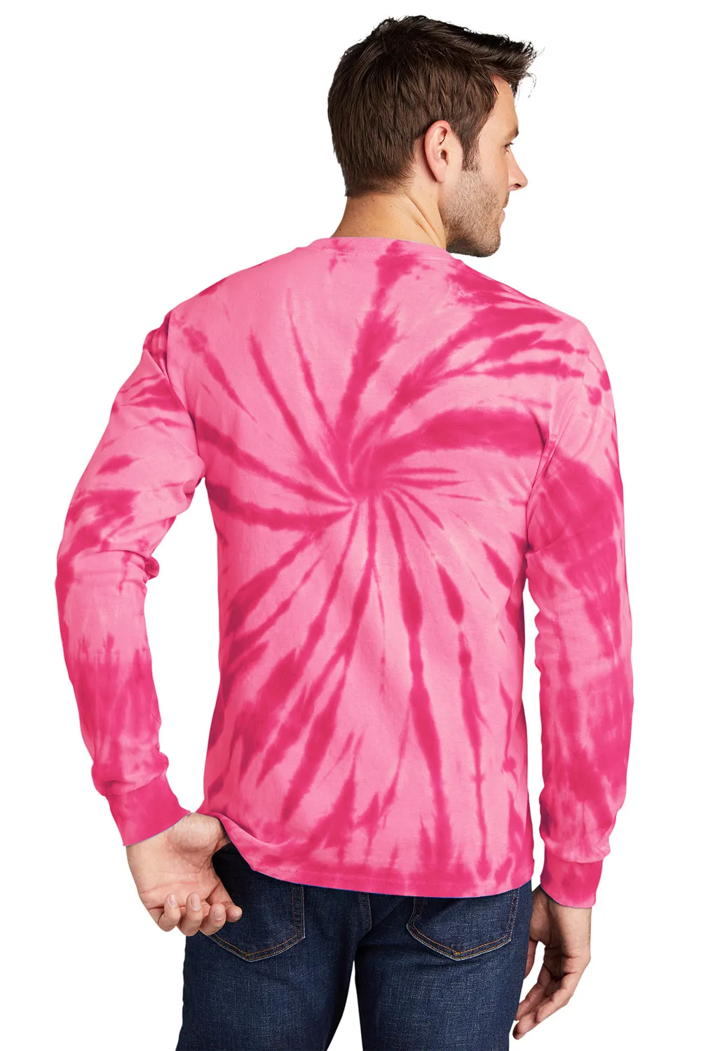 Port & Company Mens Tie-Dye Long Sleeve Crewneck T-Shirt - Pink