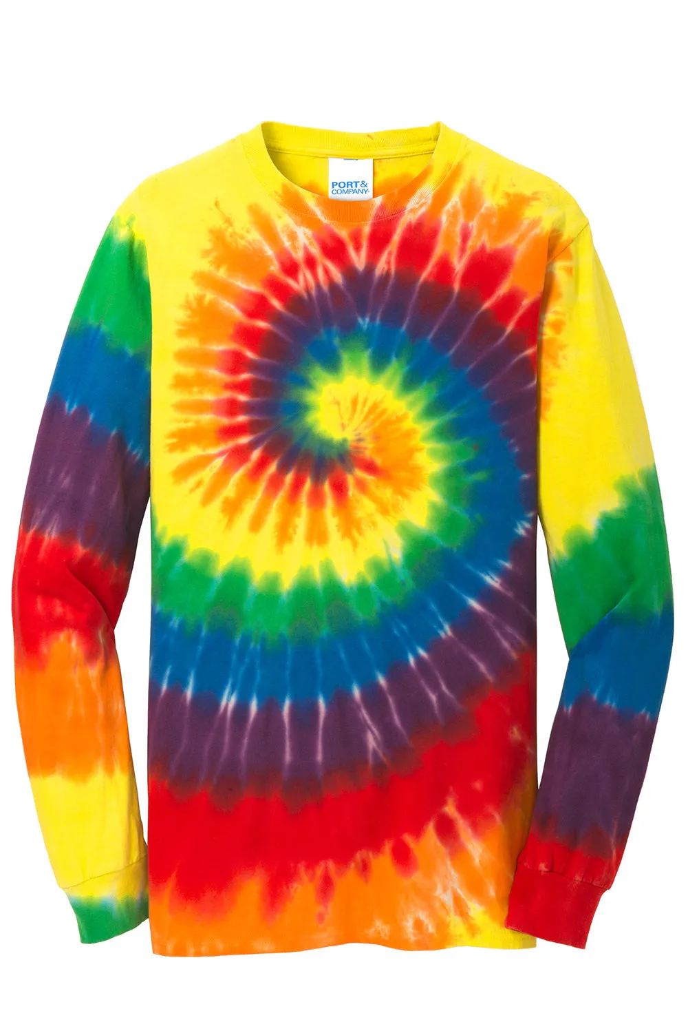 Port & Company Mens Tie-Dye Long Sleeve Crewneck T-Shirt - Rainbow