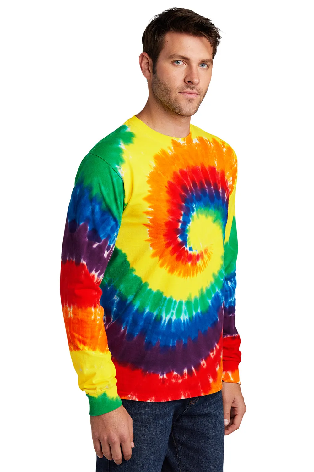 Port & Company Mens Tie-Dye Long Sleeve Crewneck T-Shirt - Rainbow