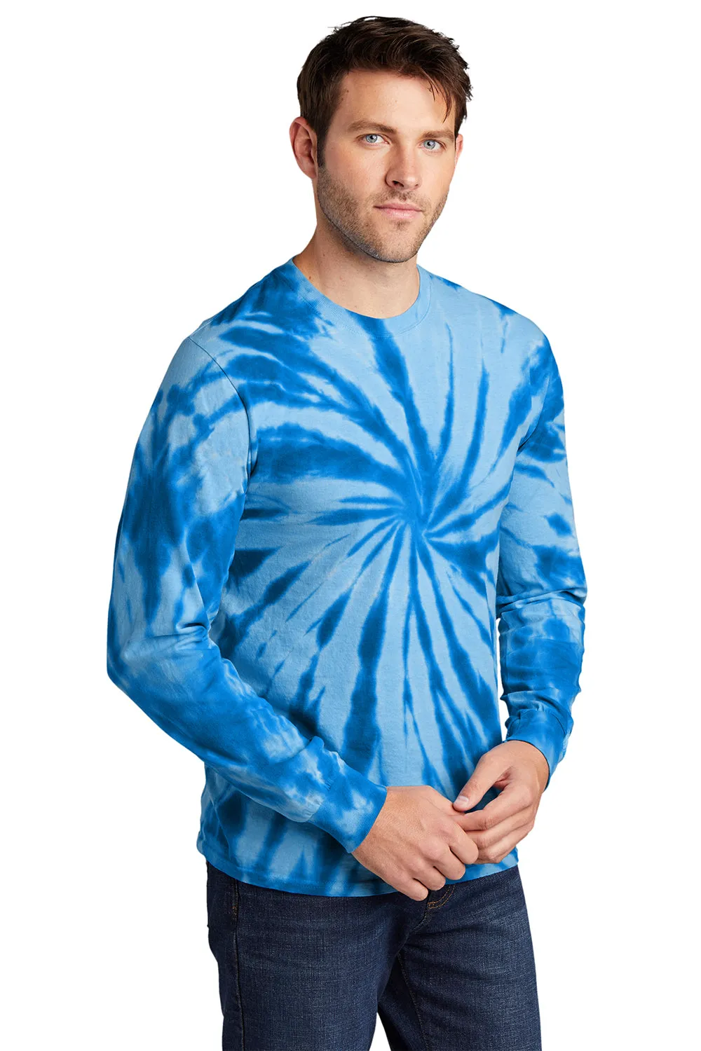 Port & Company Mens Tie-Dye Long Sleeve Crewneck T-Shirt - Royal Blue