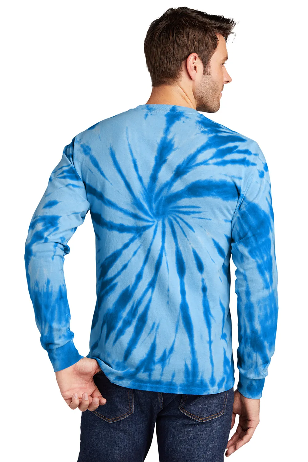 Port & Company Mens Tie-Dye Long Sleeve Crewneck T-Shirt - Royal Blue