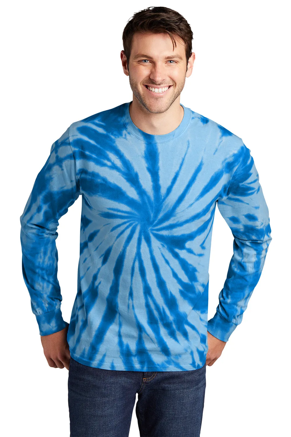 Port & Company Mens Tie-Dye Long Sleeve Crewneck T-Shirt - Royal Blue
