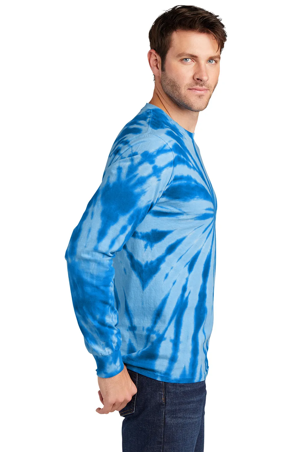 Port & Company Mens Tie-Dye Long Sleeve Crewneck T-Shirt - Royal Blue