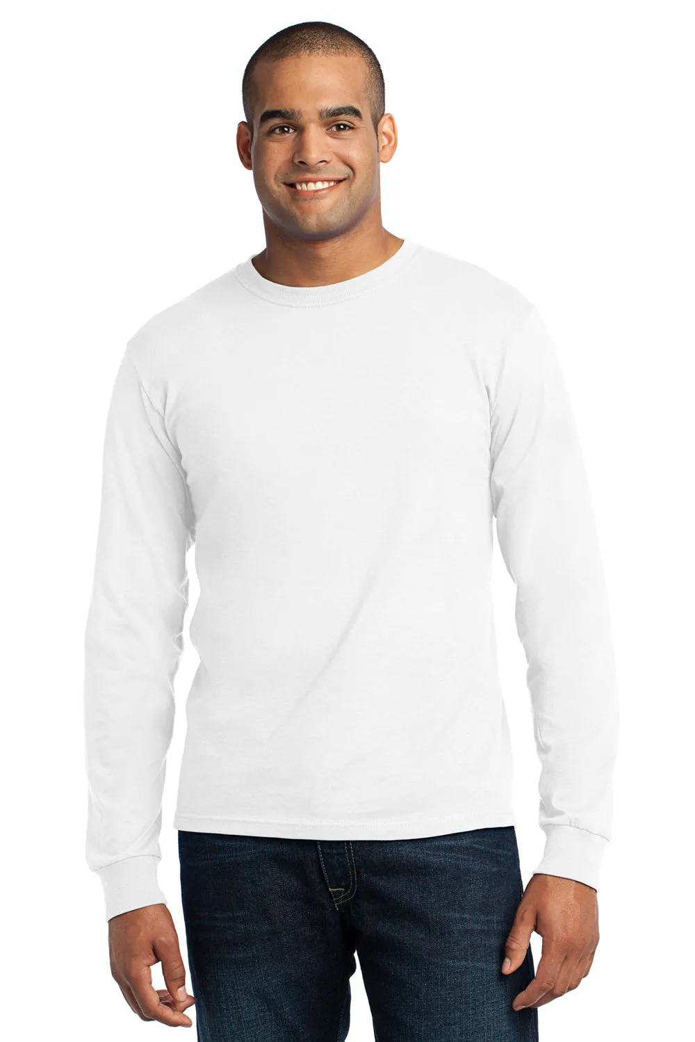 Port & Company Mens USA Made Long Sleeve Crewneck T-Shirt - White - Closeout