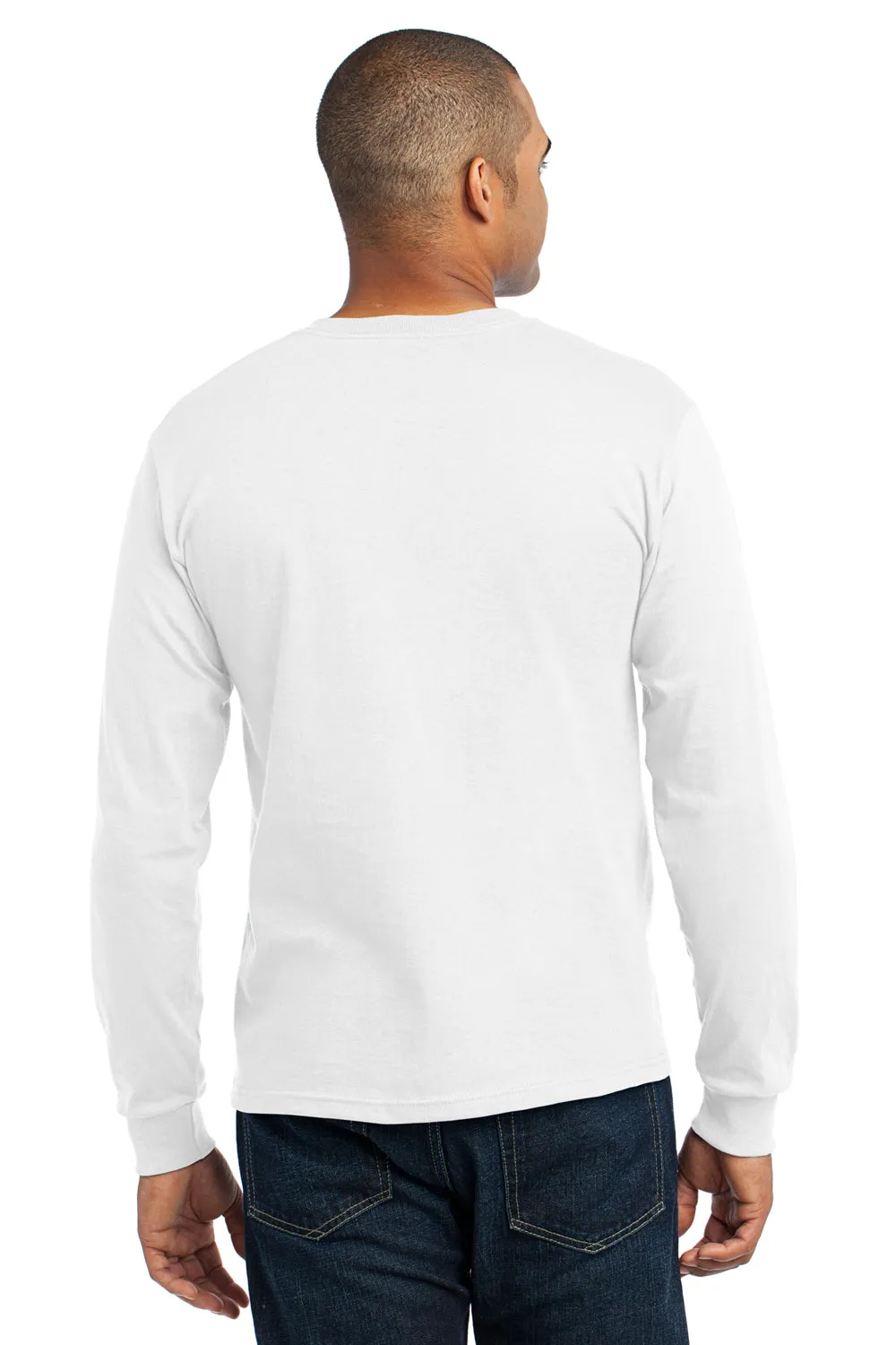 Port & Company Mens USA Made Long Sleeve Crewneck T-Shirt - White - Closeout