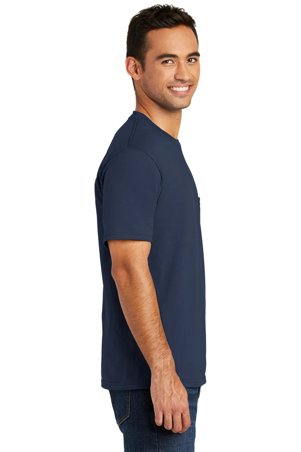 Port & Company Mens USA Made Short Sleeve Crewneck T-Shirt w/ Pocket - Navy Blue - Closeout