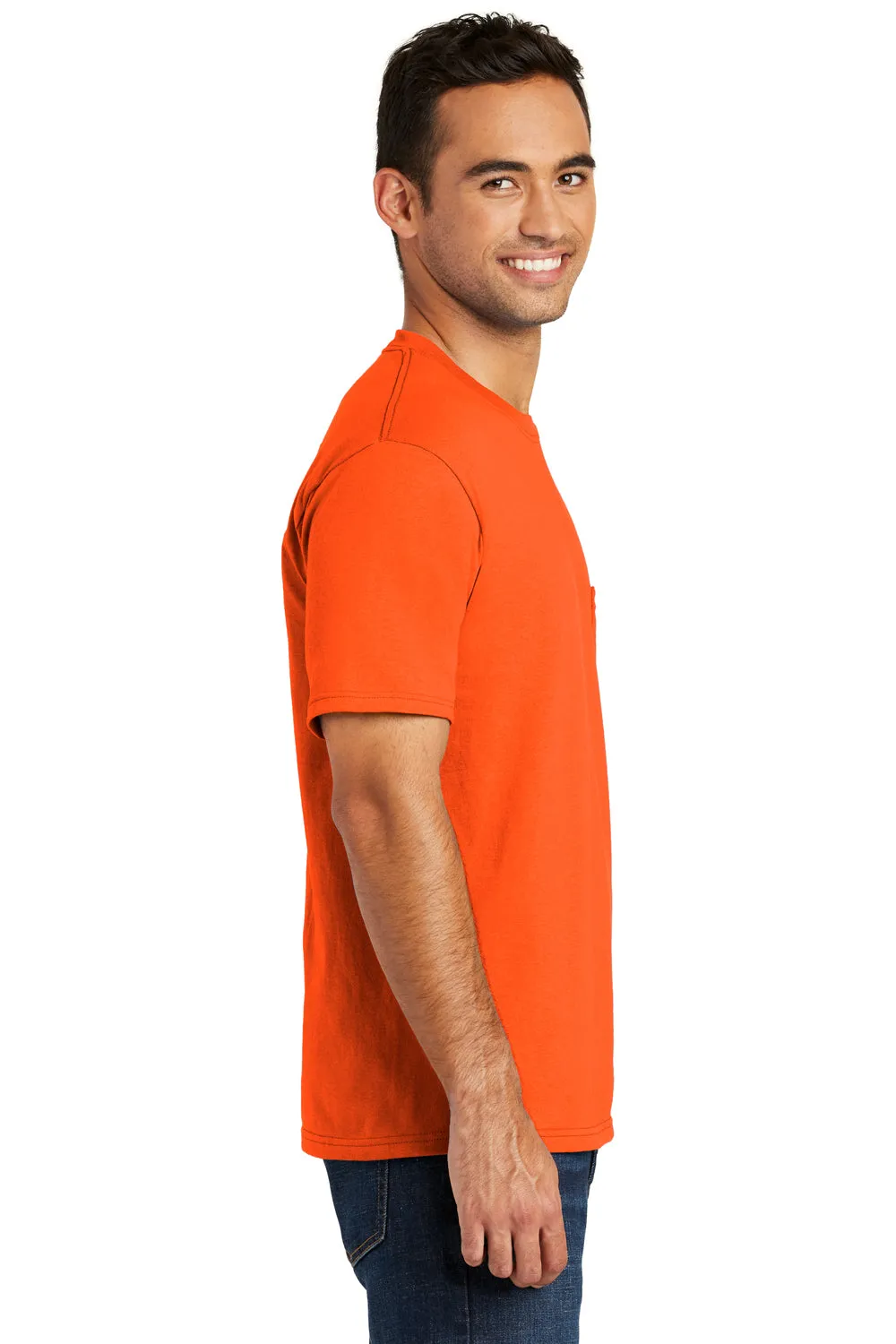 Port & Company Mens USA Made Short Sleeve Crewneck T-Shirt w/ Pocket - Safety Orange - Closeout