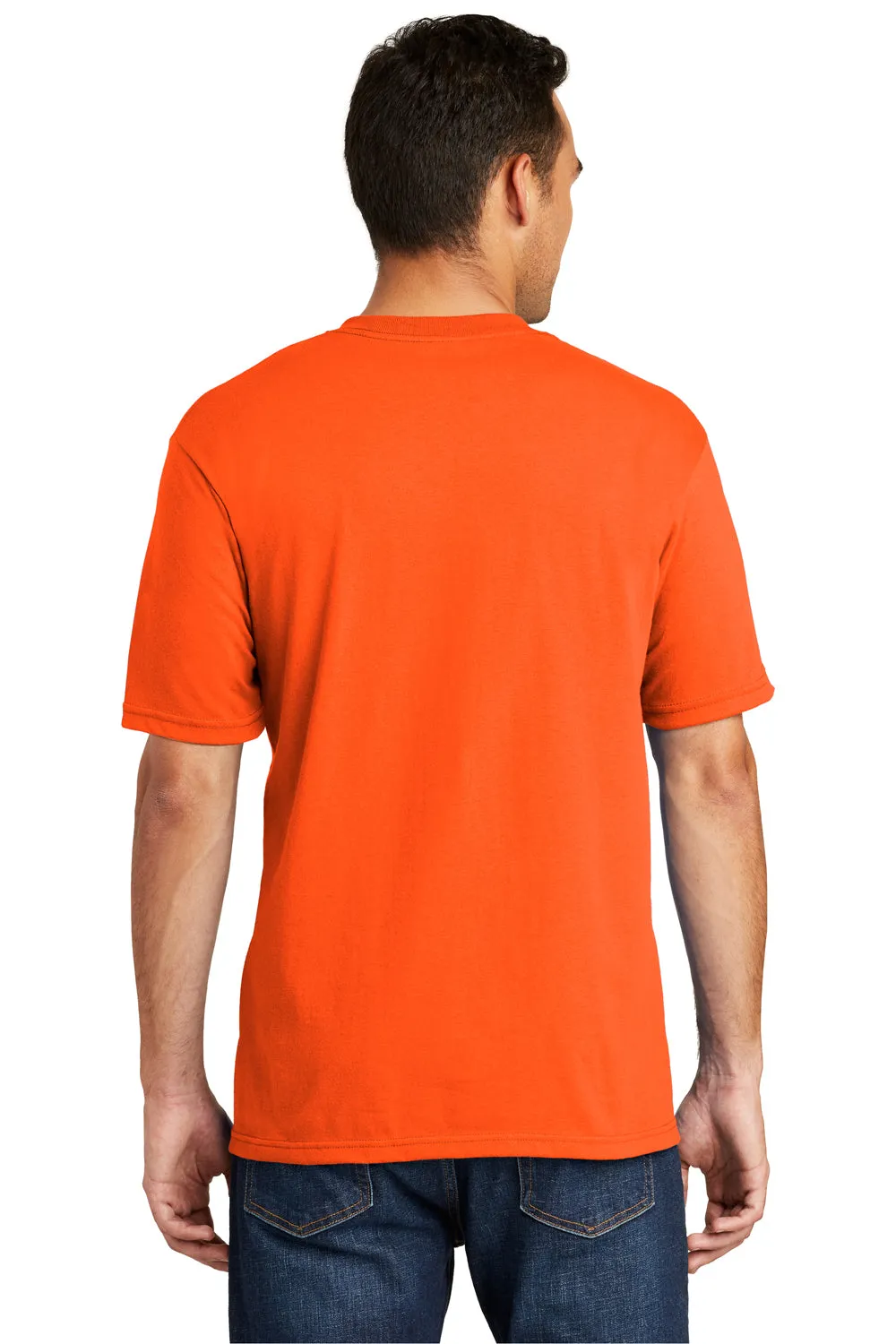 Port & Company Mens USA Made Short Sleeve Crewneck T-Shirt w/ Pocket - Safety Orange - Closeout