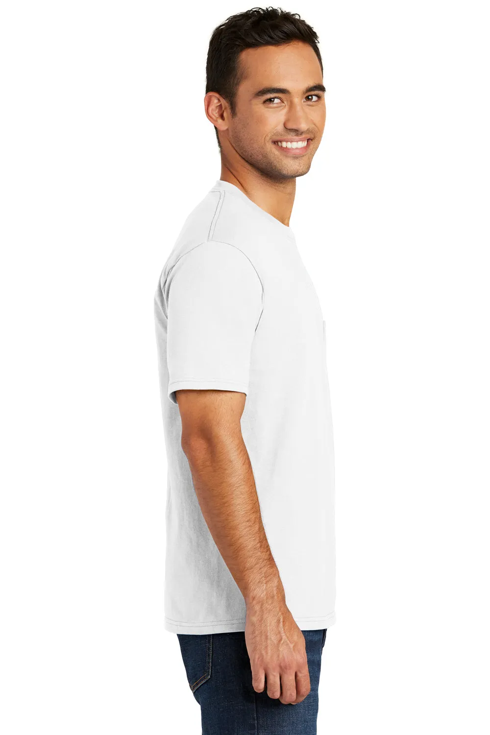 Port & Company Mens USA Made Short Sleeve Crewneck T-Shirt w/ Pocket - White - Closeout