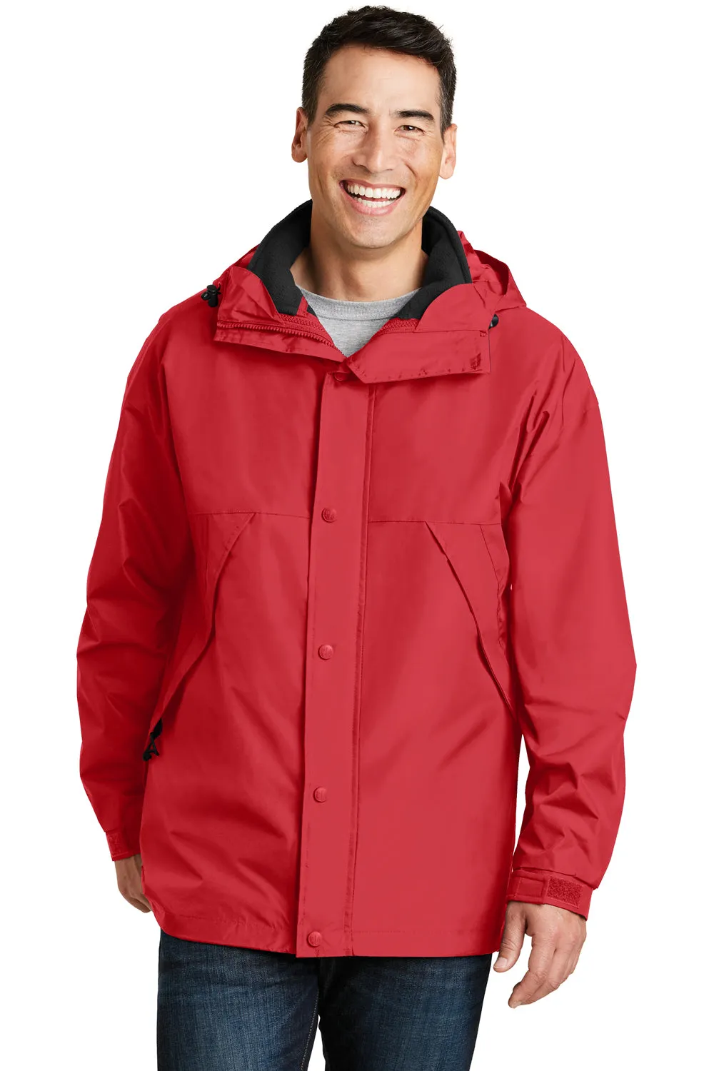 Port Authority Mens 3-in-1 Wind & Water Resistant Full Zip Hooded Jacket - Red/Black - Closeout