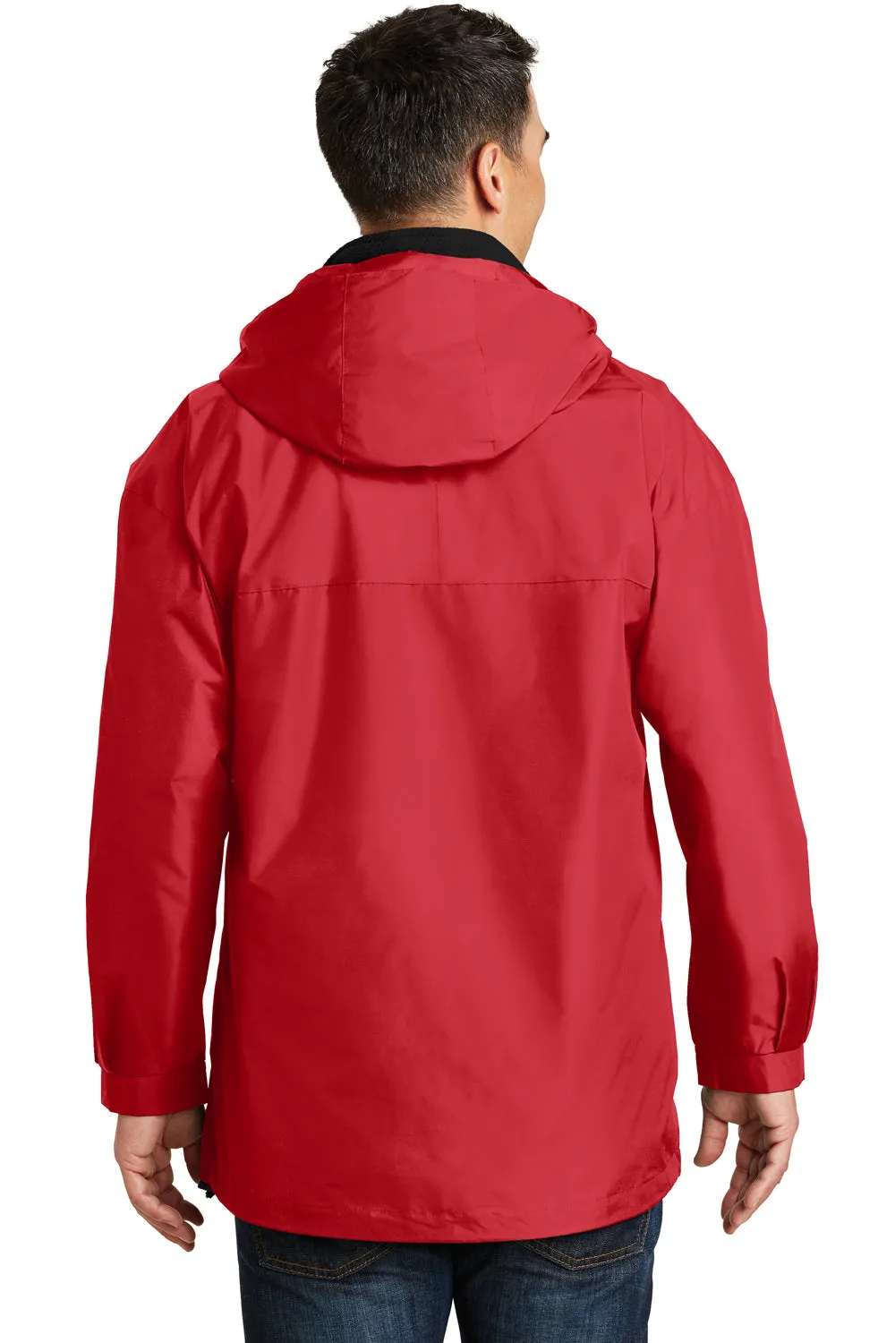 Port Authority Mens 3-in-1 Wind & Water Resistant Full Zip Hooded Jacket - Red/Black - Closeout
