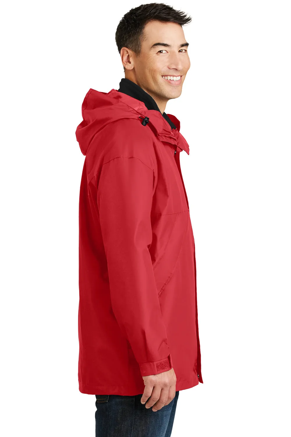 Port Authority Mens 3-in-1 Wind & Water Resistant Full Zip Hooded Jacket - Red/Black - Closeout