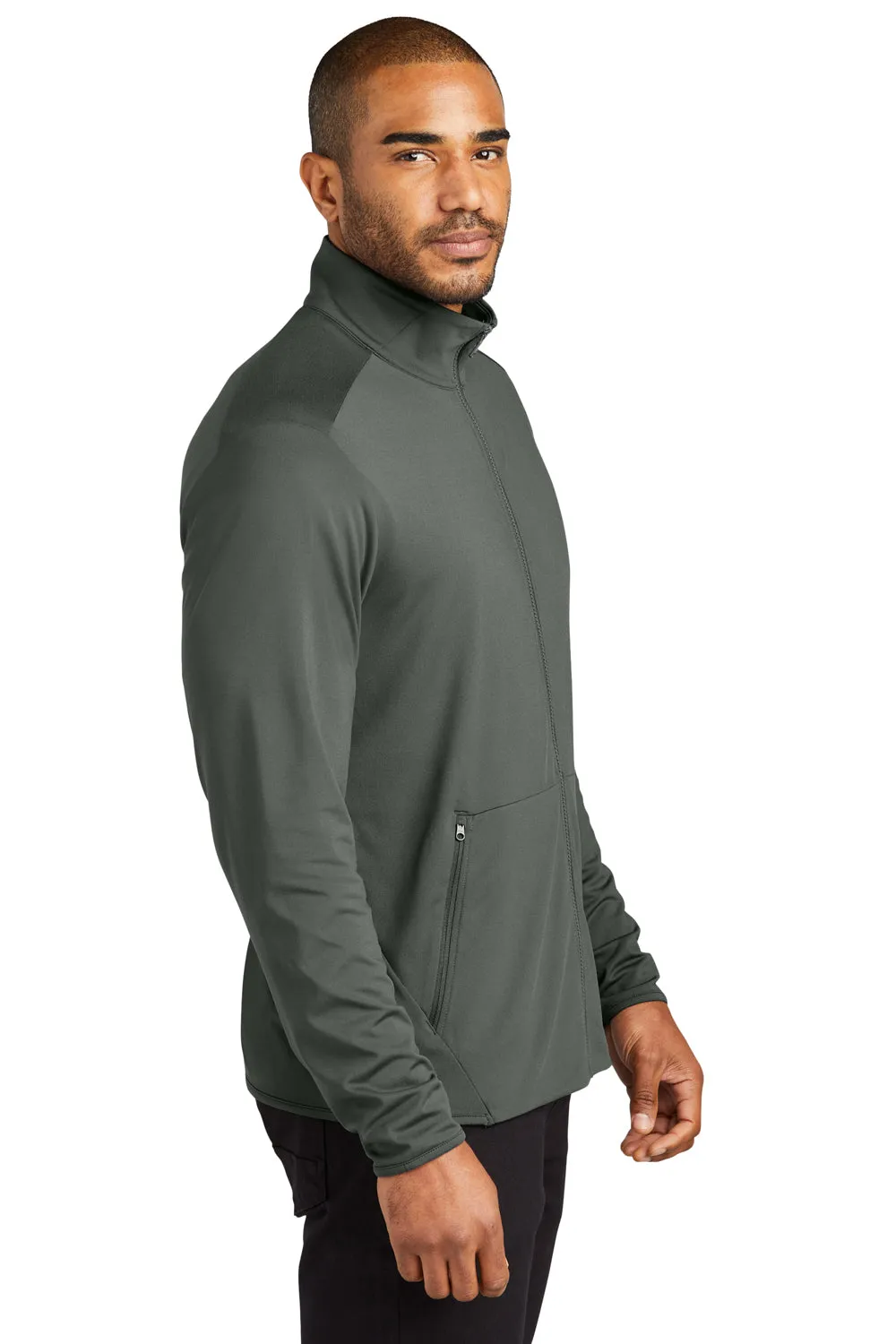 Port Authority Mens Accord Stretch Fleece Moisture Wicking Full Zip Jacket - Pewter Grey