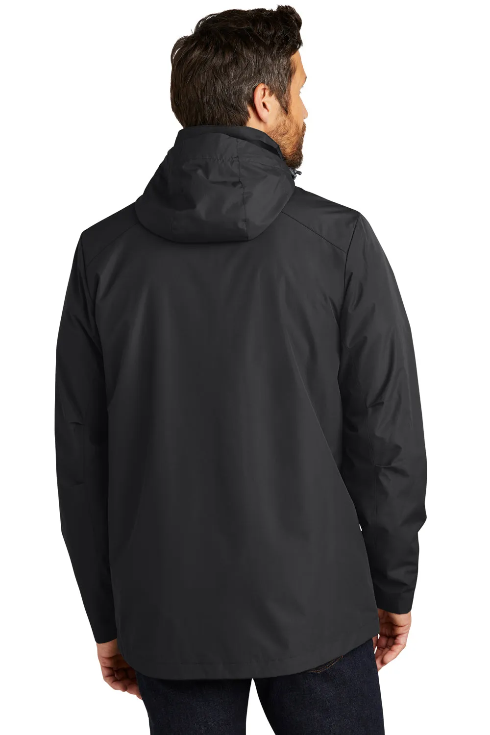 Port Authority Mens All Weather 3-in-1 Water Resistant Full Zip Hooded Jacket - Black
