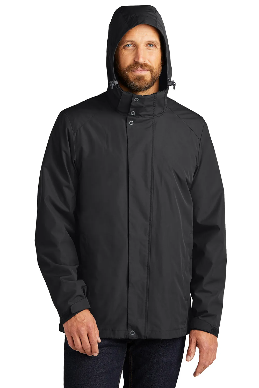 Port Authority Mens All Weather 3-in-1 Water Resistant Full Zip Hooded Jacket - Black