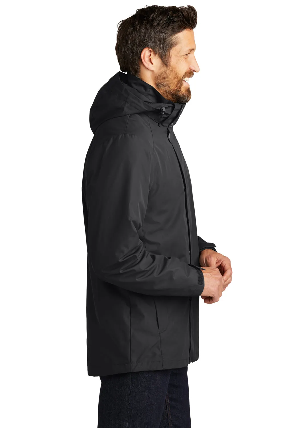 Port Authority Mens All Weather 3-in-1 Water Resistant Full Zip Hooded Jacket - Black