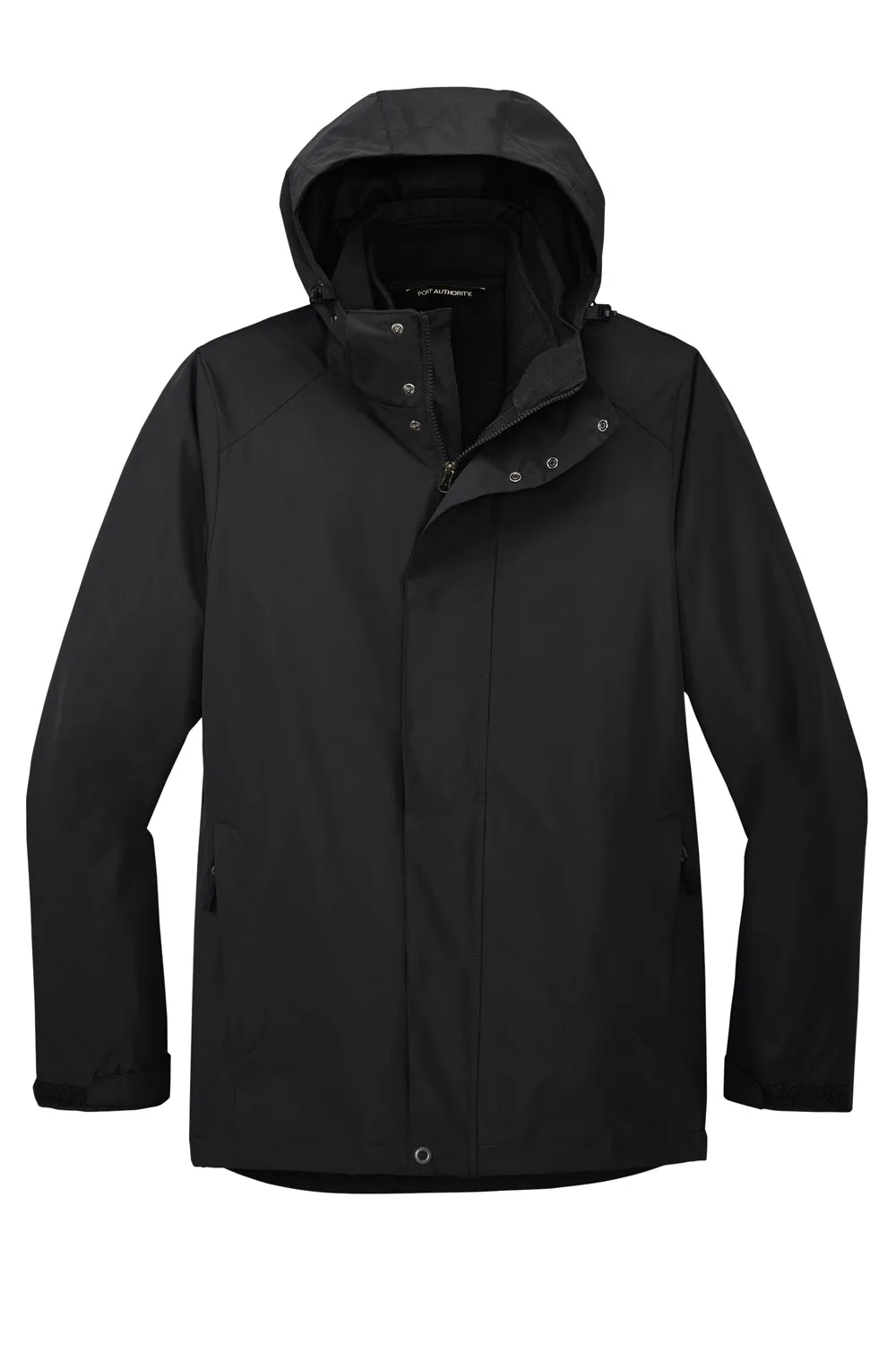 Port Authority Mens All Weather 3-in-1 Water Resistant Full Zip Hooded Jacket - Black