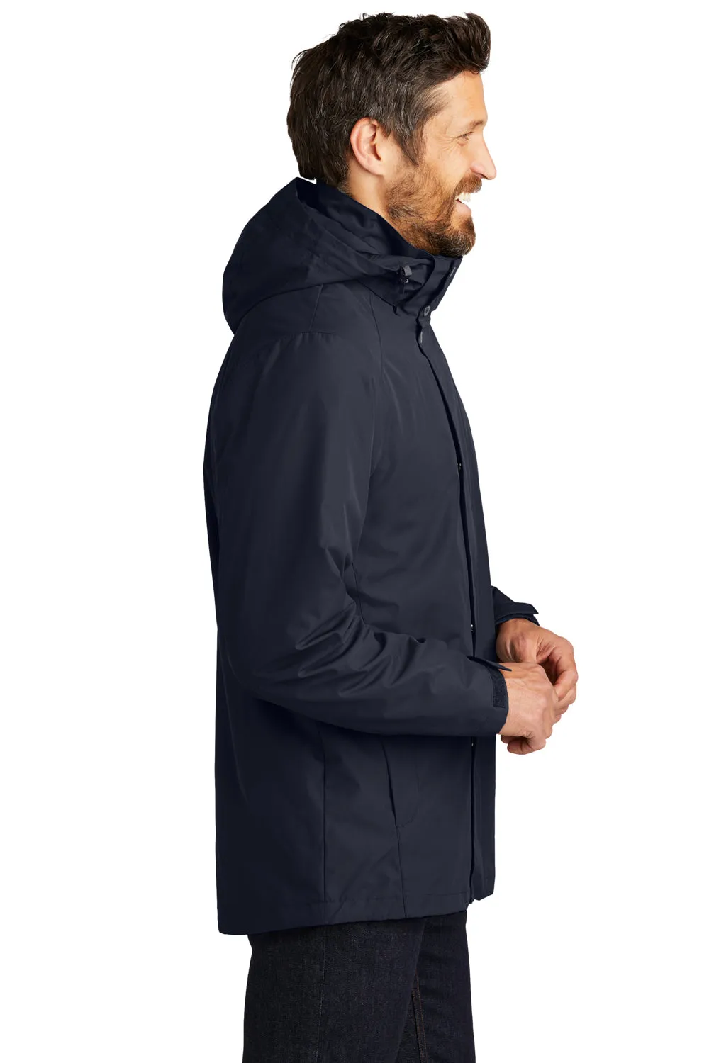 Port Authority Mens All Weather 3-in-1 Water Resistant Full Zip Hooded Jacket - River Navy Blue