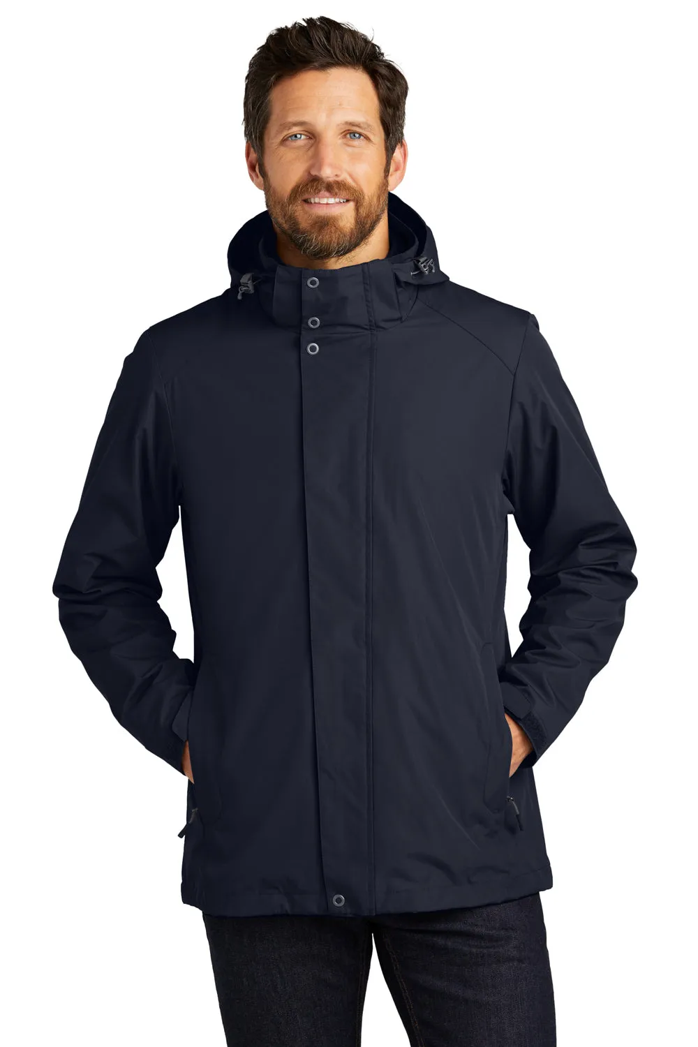 Port Authority Mens All Weather 3-in-1 Water Resistant Full Zip Hooded Jacket - River Navy Blue