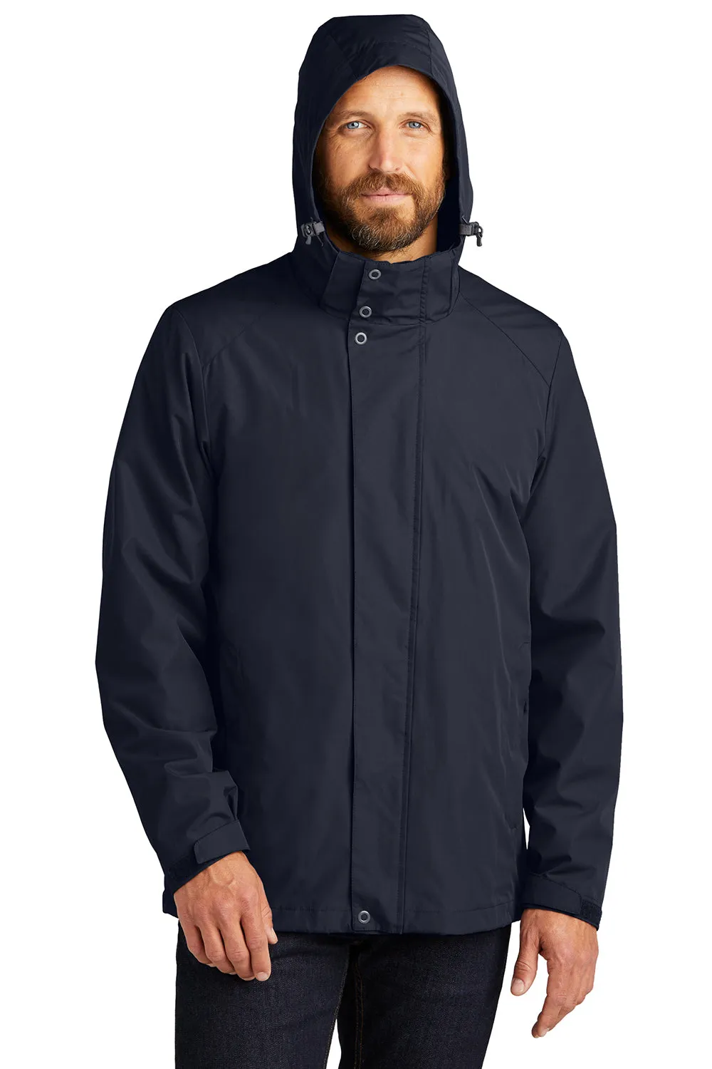 Port Authority Mens All Weather 3-in-1 Water Resistant Full Zip Hooded Jacket - River Navy Blue