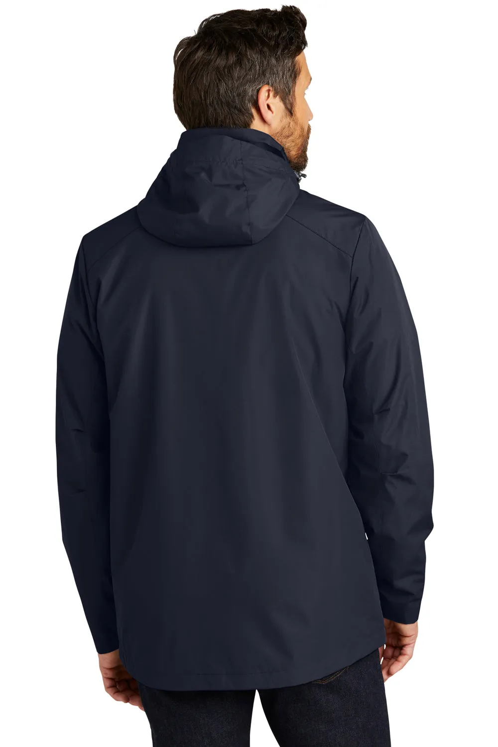 Port Authority Mens All Weather 3-in-1 Water Resistant Full Zip Hooded Jacket - River Navy Blue