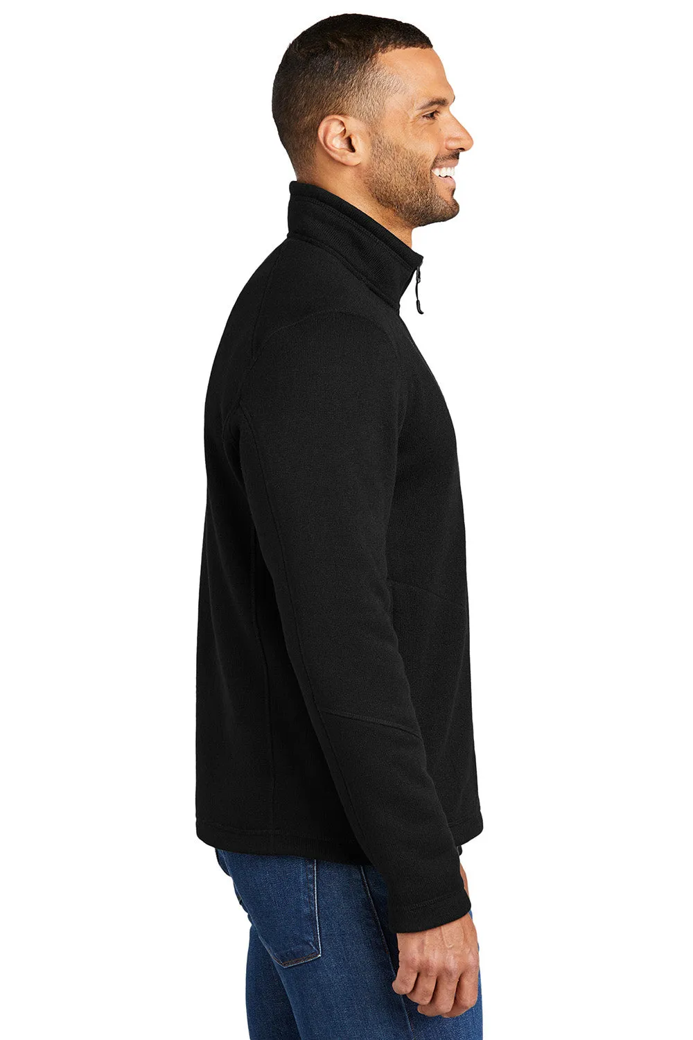 Port Authority Mens Arc Pill Resistant Sweater Fleece 1/4 Zip Jacket - Deep Black