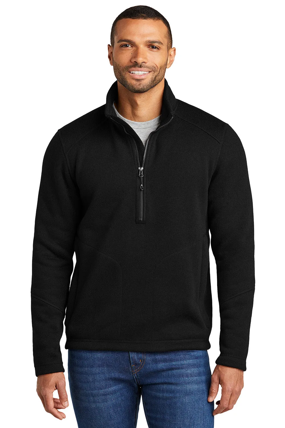 Port Authority Mens Arc Pill Resistant Sweater Fleece 1/4 Zip Jacket - Deep Black