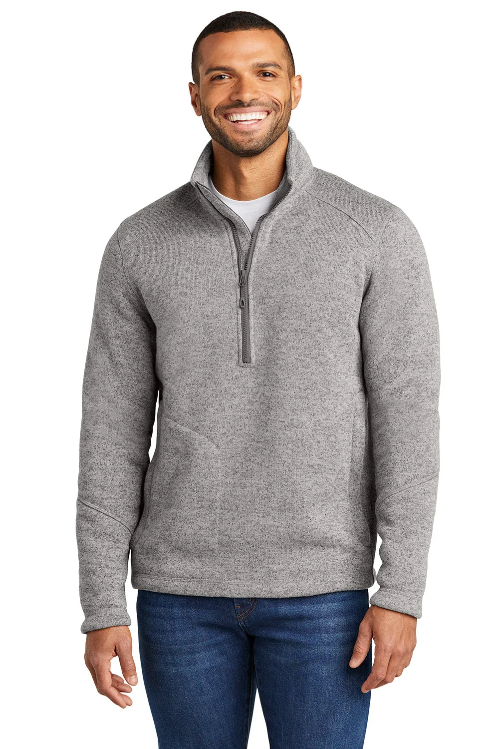 Port Authority Mens Arc Pill Resistant Sweater Fleece 1/4 Zip Jacket - Heather Deep Smoke Grey